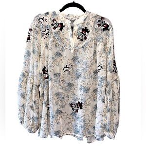 ZARA Basic Floral Embroidered Blouse Boho Peasant Top M